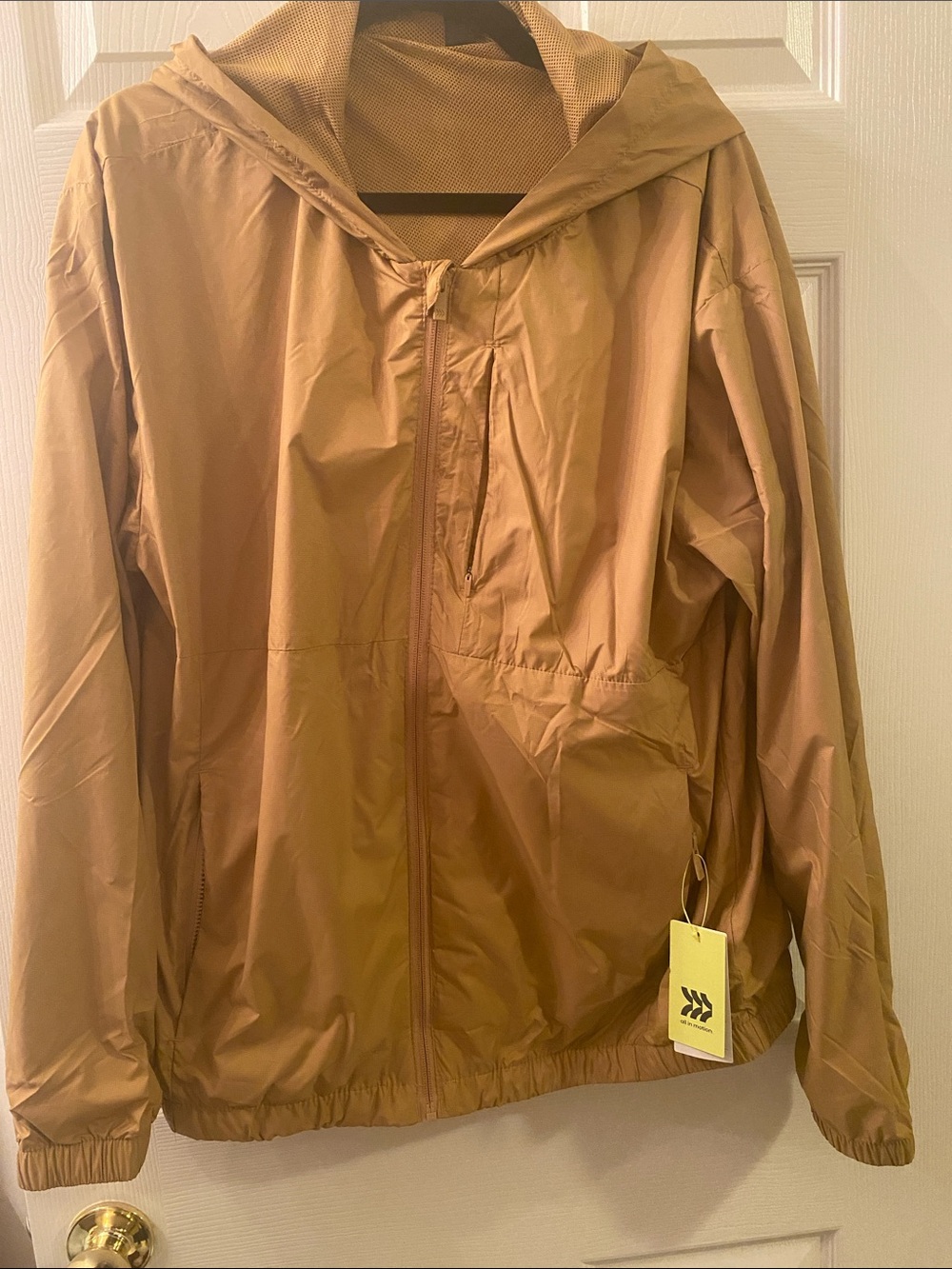 all in motion Men's Hooded Windbreaker Jacket in Tan
